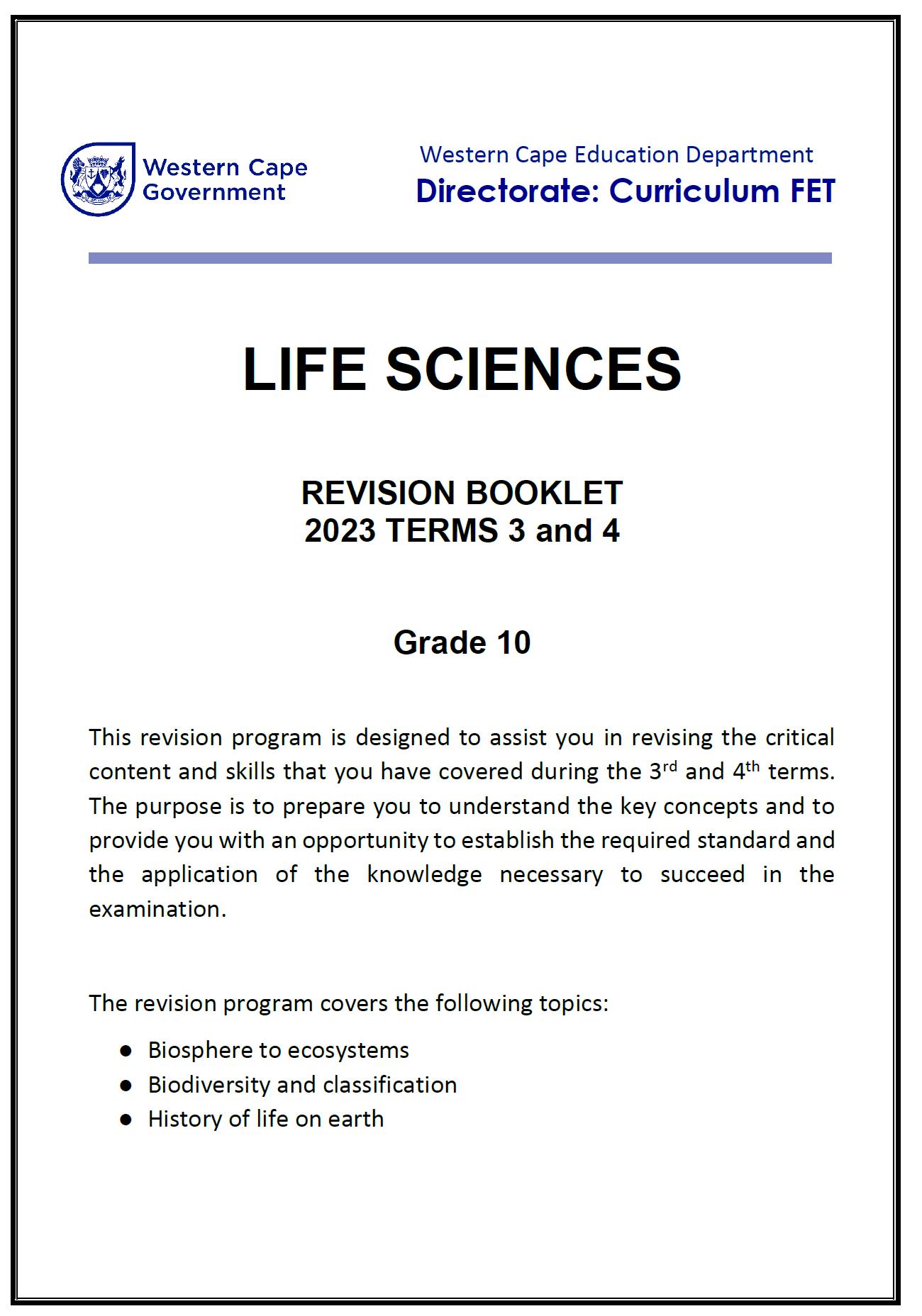 Life Sciences Grade 10 Revision Material Terms 3 And 4 2023 